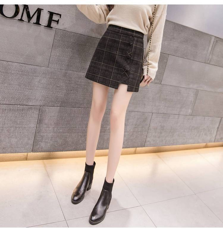 Plaid Skirt Women Irregular Woolen Short Skirt