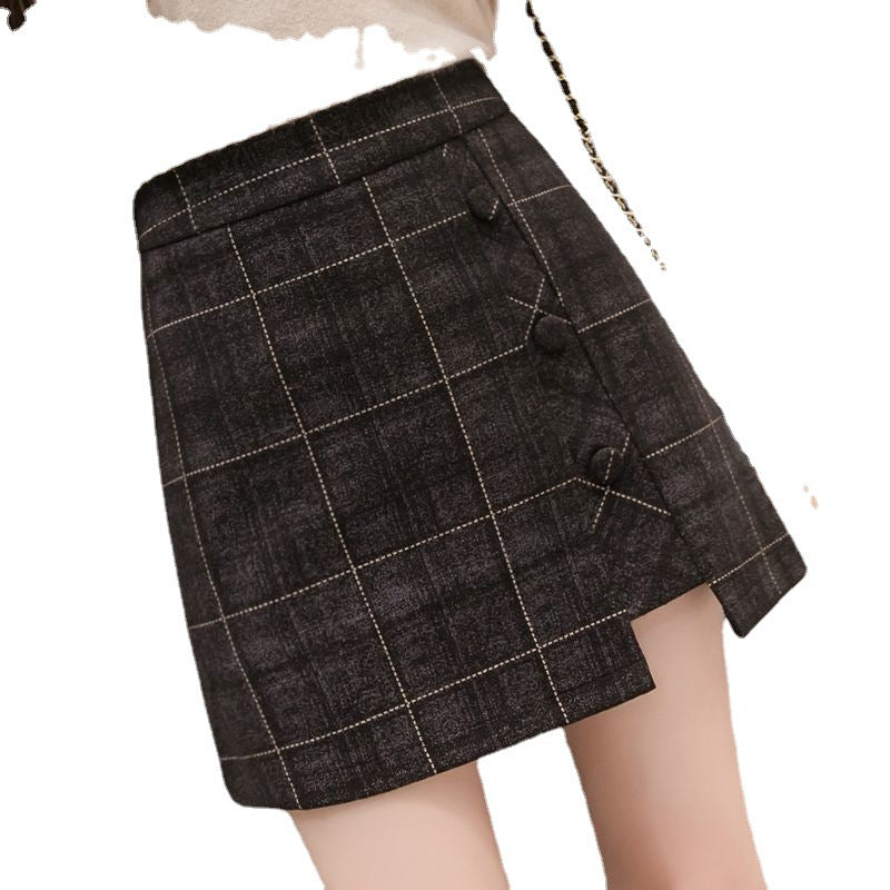 Plaid Skirt Women Irregular Woolen Short Skirt
