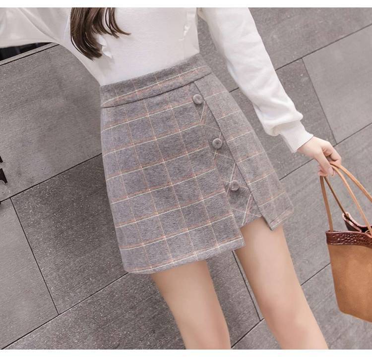 Plaid Skirt Women Irregular Woolen Short Skirt
