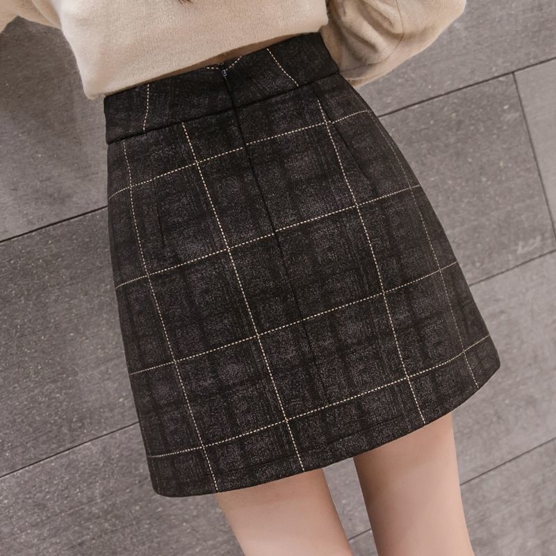 Plaid Skirt Women Irregular Woolen Short Skirt