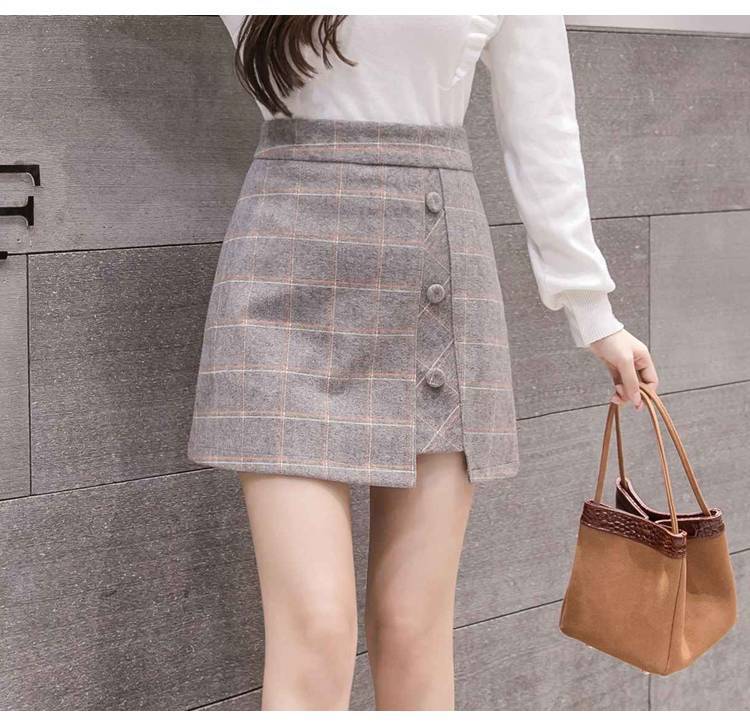 Plaid Skirt Women Irregular Woolen Short Skirt