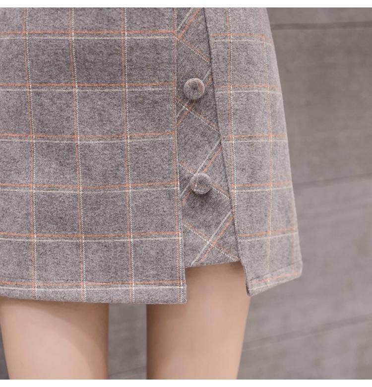 Plaid Skirt Women Irregular Woolen Short Skirt