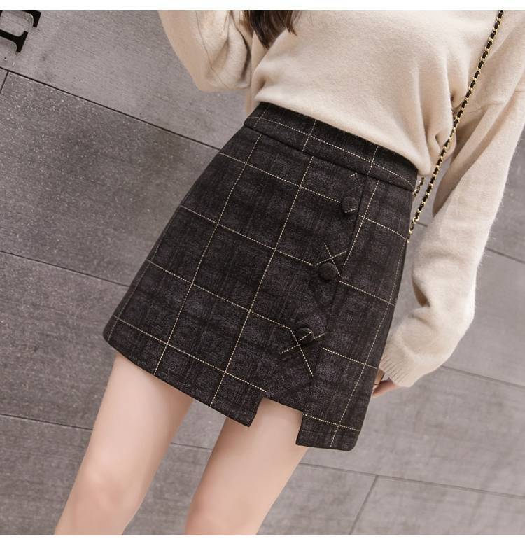 Plaid Skirt Women Irregular Woolen Short Skirt