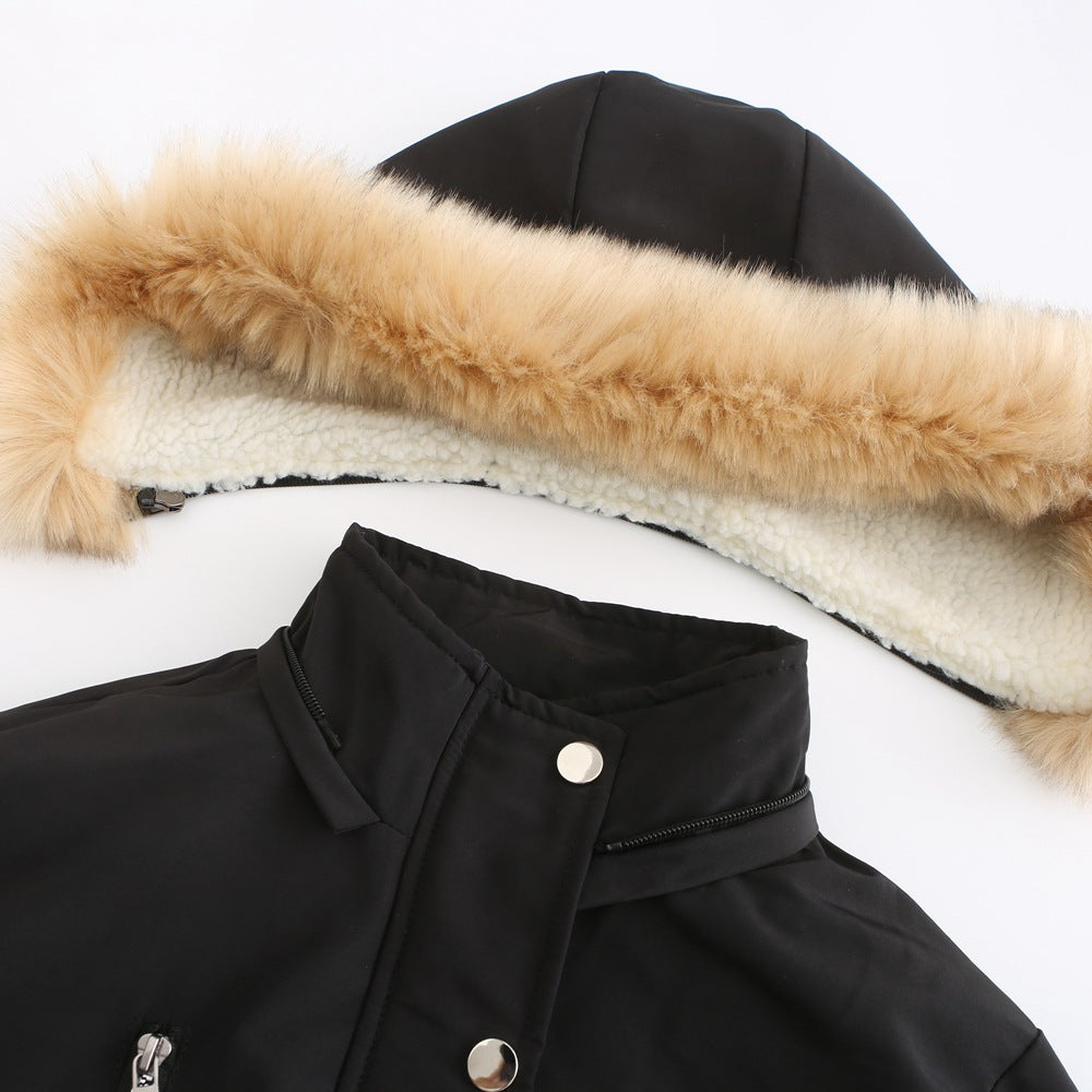 Chaqueta suelta de algodón grueso de terciopelo con capucha desmontable para mujer - Rasty's
