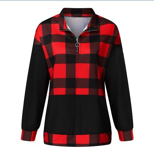 Zip Check Long Sleeve Sweatshirt