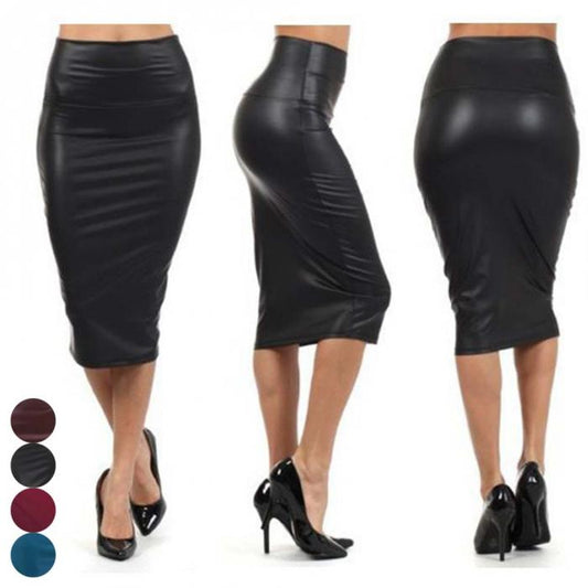 Newly Women High Waist Faux Leather Pencil Skirt Bodycon Skirt Solid Sexy OL Office Skirts 