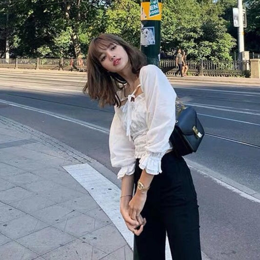 Black Lisa Same Style Square Neck Elastic Waist Pleated Jacket