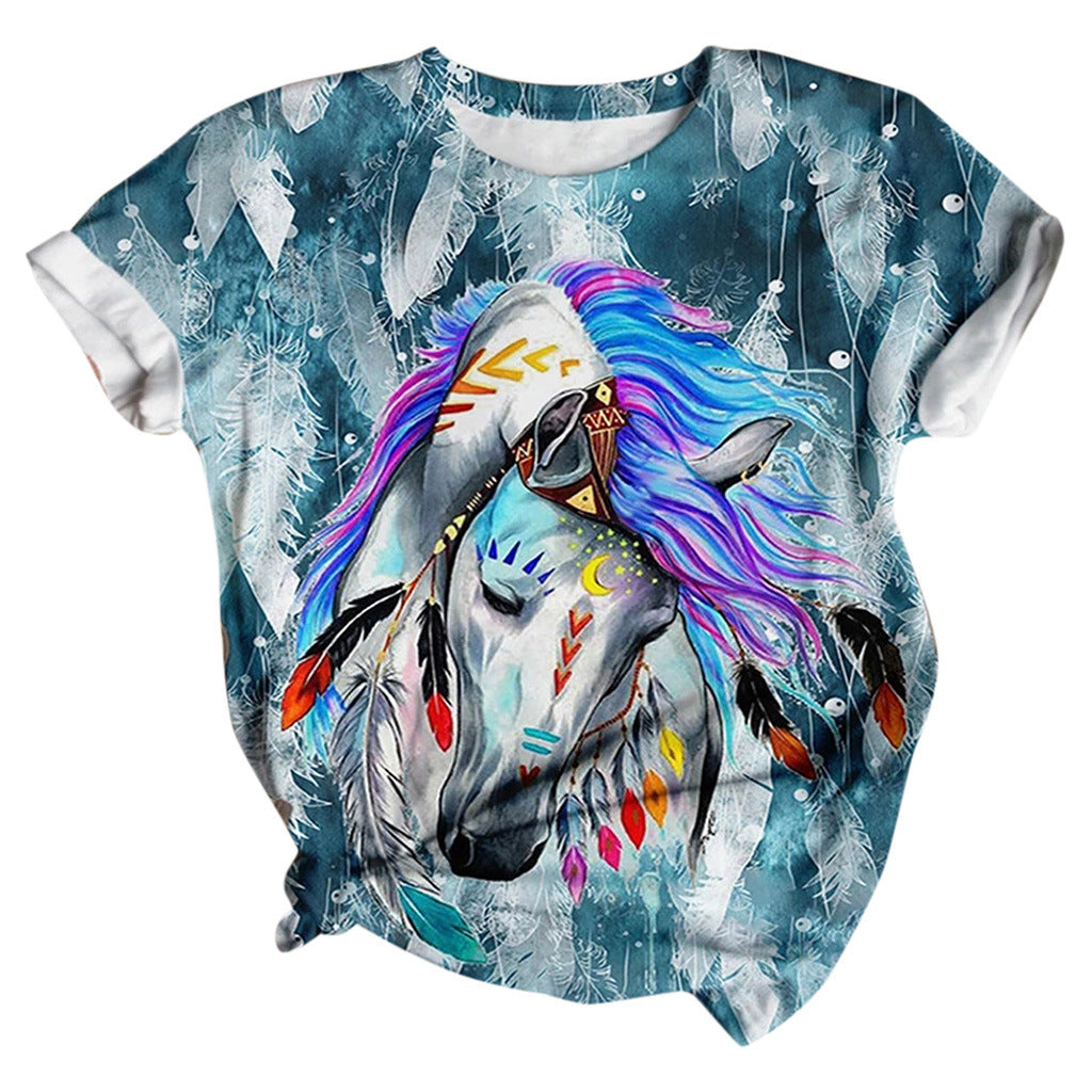 3D cartoon animal print casual t-shirt