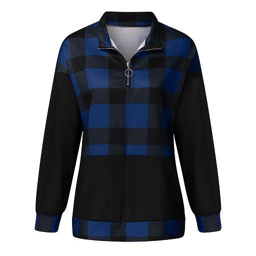 Zip Check Long Sleeve Sweatshirt