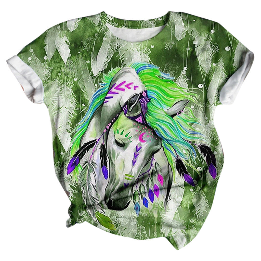 3D cartoon animal print casual t-shirt