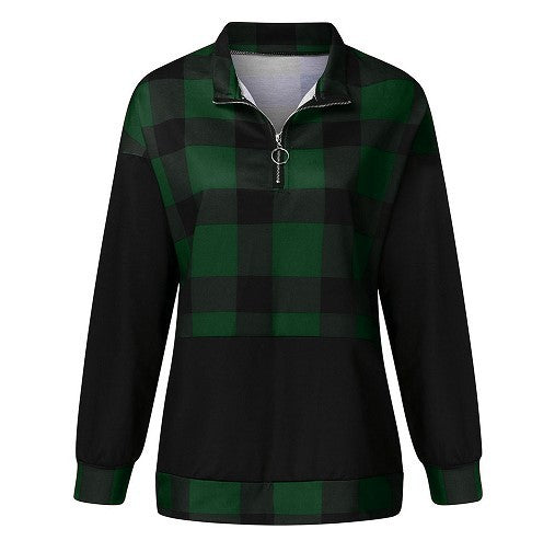 Zip Check Long Sleeve Sweatshirt