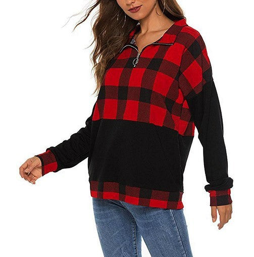 Zip Check Long Sleeve Sweatshirt
