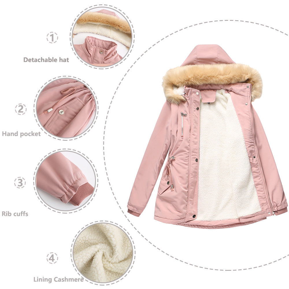 Chaqueta suelta de algodón grueso de terciopelo con capucha desmontable para mujer - Rasty's