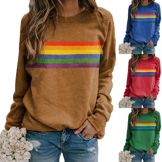 Sudadera de manga larga con cuello redondo y estampado de rayas de color - Rasty's