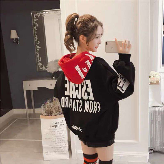 Sudadera holgada con capucha de terciopelo grueso para mujer - Rasty's