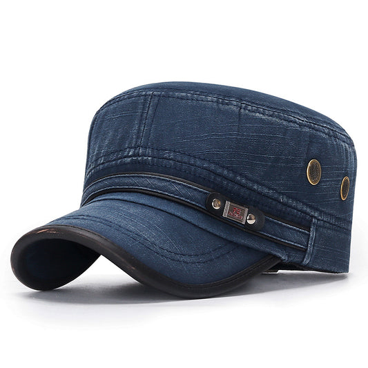 Vintage cotton hat with leather details 