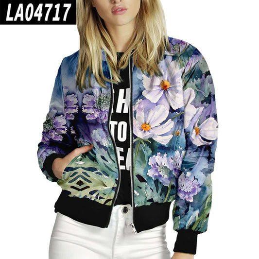 Patrón floral de uniforme de béisbol con cuello levantado para mujer - Rasty's