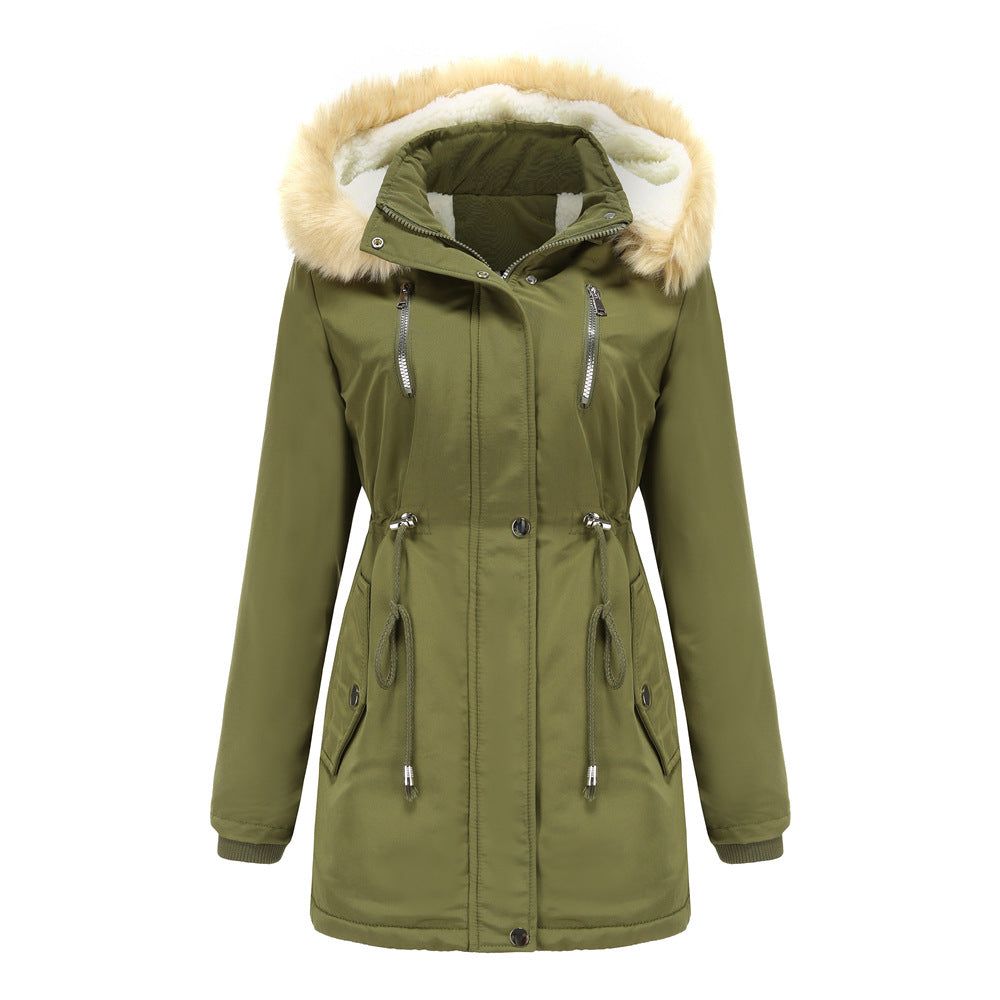 Chaqueta suelta de algodón grueso de terciopelo con capucha desmontable para mujer - Rasty's