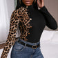 Camiseta de punto de manga larga con cuello alto y estampado de leopardo - Rasty's