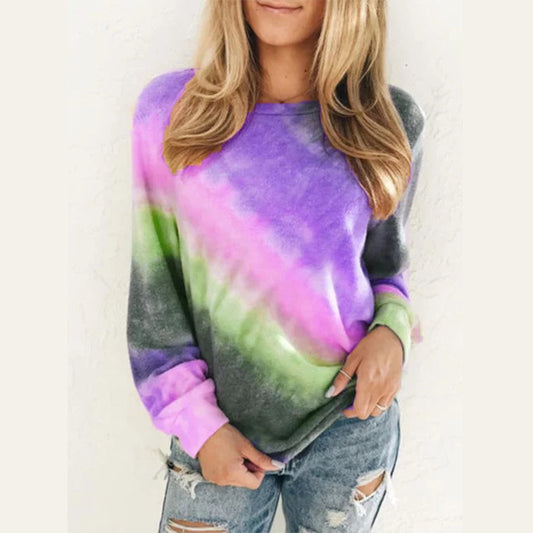 Fashion Tie Dye Rainbow Casual Long Sleeve T-shirt for Women - Rasty's
